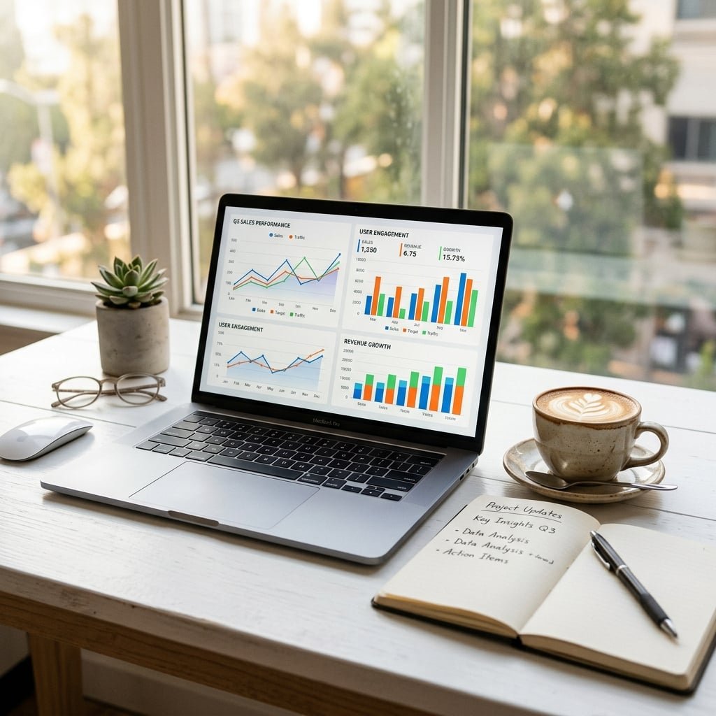 Cost analysis on a laptop with coffee