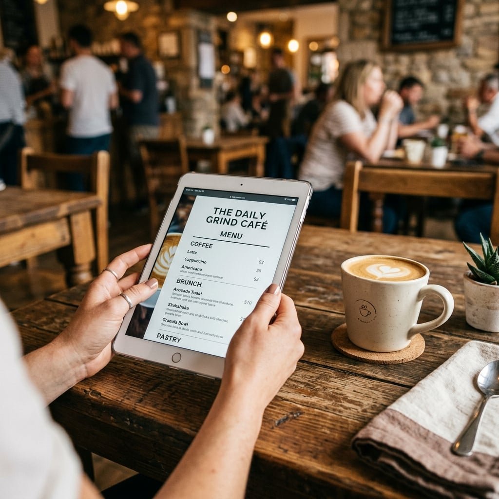 Tablet showing café menu